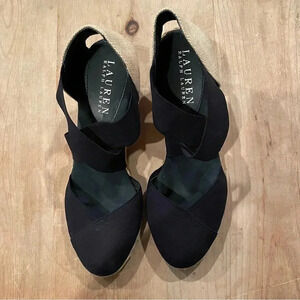 Lauren Ralph Lauren Vintage Woven Navy/Cream Espadrille 3” wedge size 9